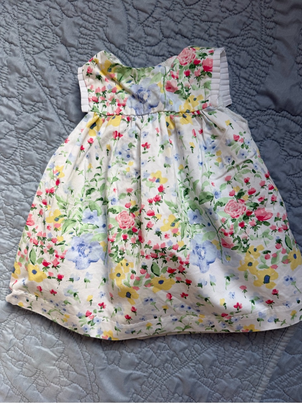 Janie and Jack White Dress with Pink, Yellow, Blue and Green Floral Print